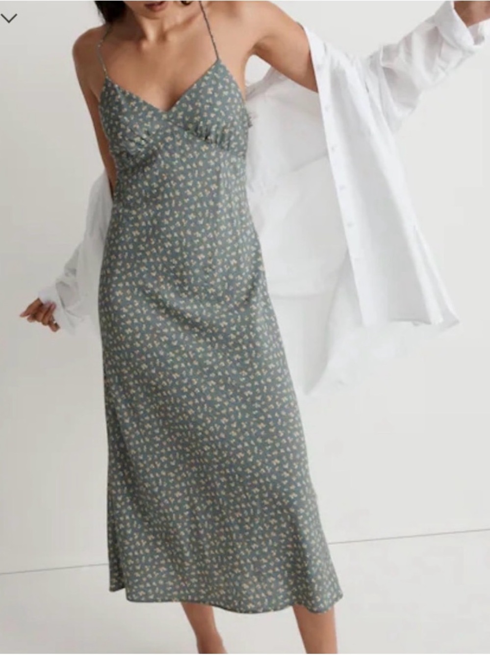 Madewell Layton Bitsy Bouquet Midi Slip Dress in Architect Green